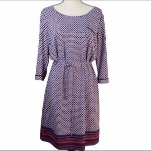Merona Geometric Print Blouson Dress Faux Leather Trim, Size Medium
